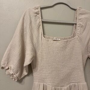 Cream Square Neck Dress with Puff Sleeves